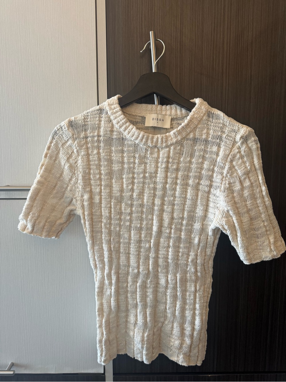 DISSH Cream Textured Knit Short Sleeve Top